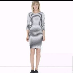 James Perse Navy Striped Ruched Dress Size 1